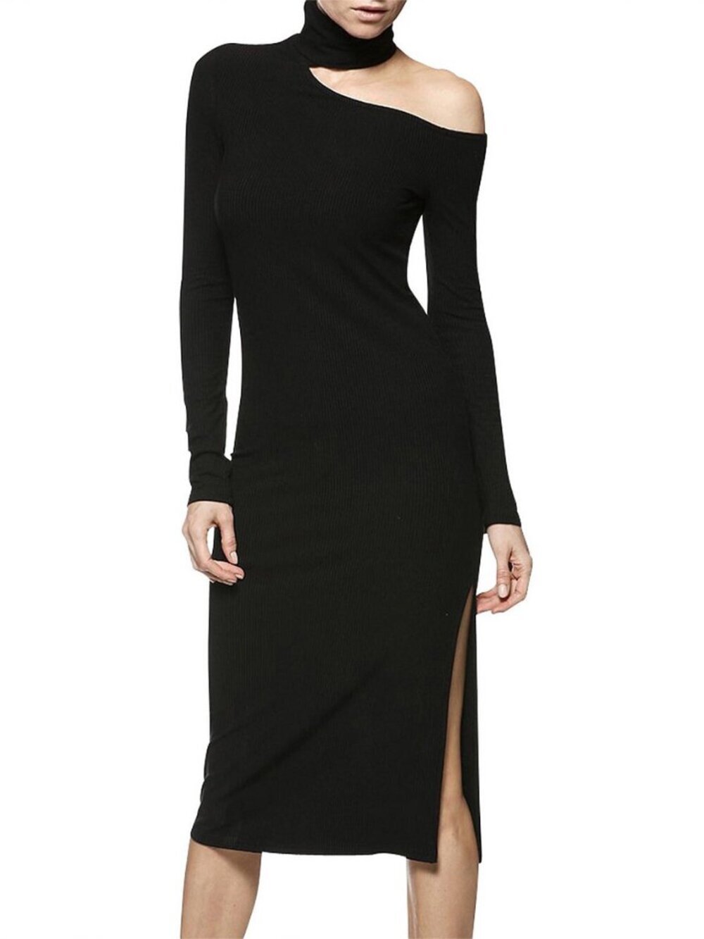 Paige Black Cut Out Ribbed Midi Dress NWT Size M